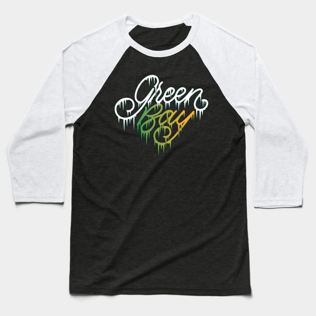 Green Bay Icicle Lettering Baseball T-Shirt by polliadesign